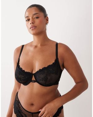 ASOS Asos Design Curve Ruby Lace Underwire Bra With Front Closure And Cross Back Detail - Black