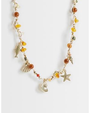 TOPSHOP Orla Bead Necklace With Charms - Metallic