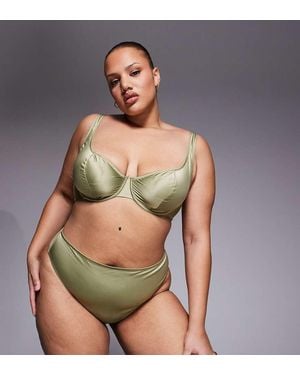 ASOS Asos Design Curve Fern Clean Satin High Waist Brief With Sheer Mesh Back - Green