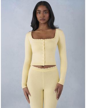 Oh Polly Scallop Edge Long Sleeve Cardigan Co-Ord - Natural