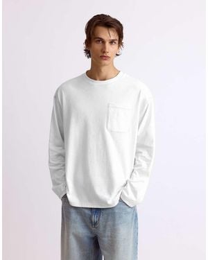 Pull&Bear Relaxed-Fit T-Shirt Met Lange Mouwen - Wit