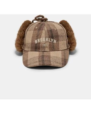 Stradivarius Karo-kappe mit faux-fur - Braun