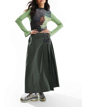 Collusion Checked Maxi Skirt Kilt - Green