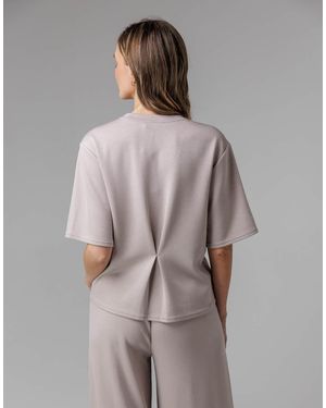 French Connection Luxe Short Sleeve Crew Neck Pinched Top - Grey