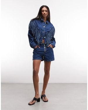 AllSaints Tay Western High Waisted Denim Shorts - Blue
