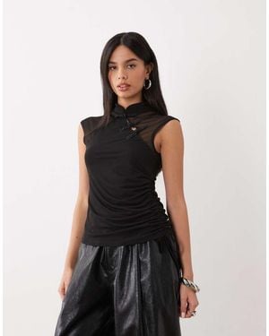 ASOS Top Con Fruncido Lateral Y Cuello Mao En - Negro