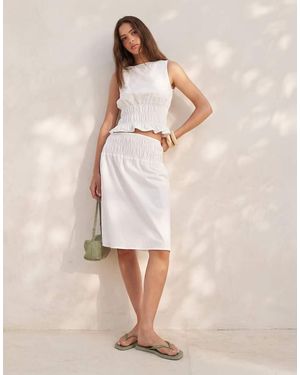 ASOS Shirred Waist Midi Length Skirt - White