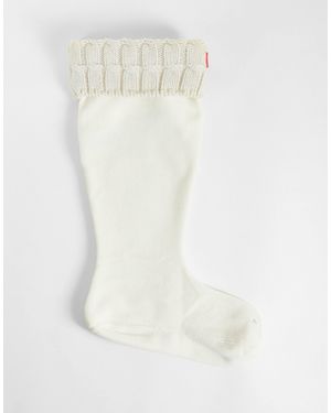HUNTER Lange stiefelsocken mit zopfmuster - Weiß