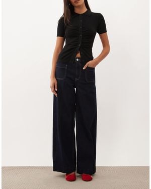Mango Jessie 100% Cotton Wide Leg Pocket Detail Jean - Black