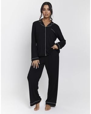 Loungeable – gerippter damen-pyjama - Schwarz