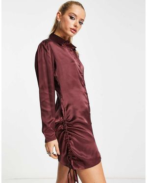 VIOLET ROMANCE Satin Shirt Dress - Red