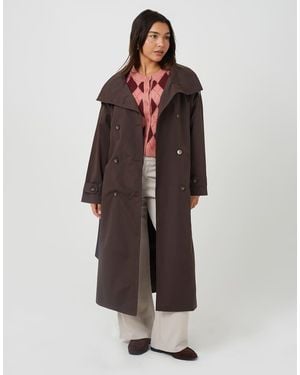 Brave Soul Oversized Collar Maxi Double Breasted Mac - Brown