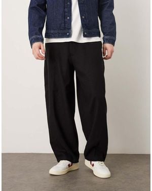 ASOS Smart Wide Barrel Leg Pleated Trousers With Wool Blend - Black