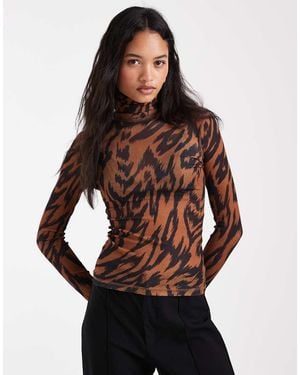 ASOS Doorschijnende Top Met Col En Lange Mouwen - Bruin