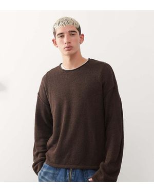 Collusion Jersey Marrón De Corte Suelto Extragrande De Punto Fino De - Multicolor