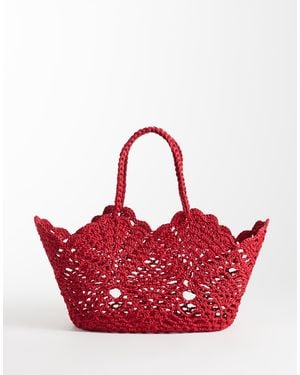 ASOS Floral Crochet Grab Handle Tote Bag - Red