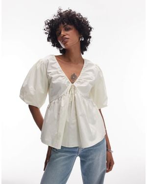 TOPSHOP Poplin Puff Sleeve Top In - White