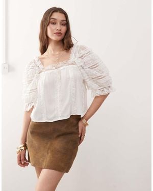 Miss Selfridge Lace Crochet Mix Blouse - White
