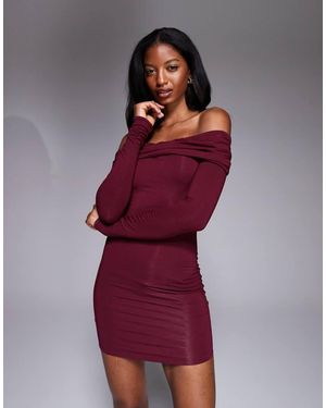 Oh Polly Oriana Ruched Foldover Bardot Mini Dress - Red