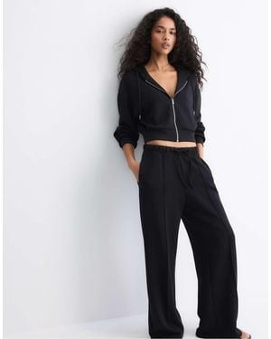 Stradivarius Soft Touch Wide Leg Trousers With Seam Detail - Blue