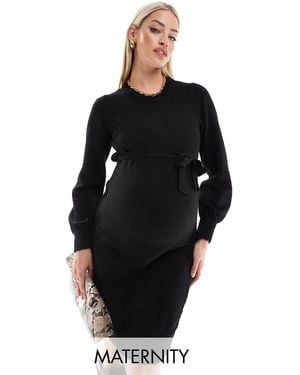 Mama.licious Mamalicious Maternity Knitted Mini Dress With Belt - Black