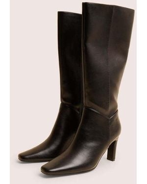 Public Desire Pose Pu Zip Up Knee High Slim Block Heeled Boots - Black
