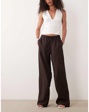 New Look Pinstripe Wide Leg Trousers - Brown