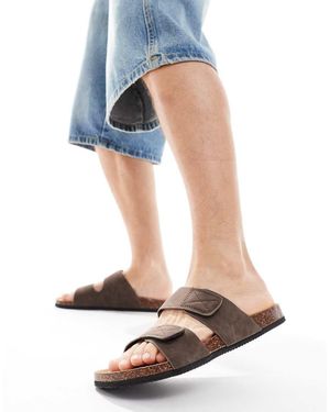 Threadbare Faux Suede Two Strap Sandals - Blue