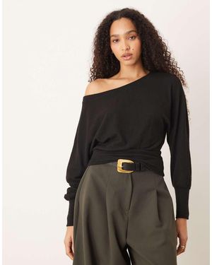 Gina Tricot Long Sleeve Off Shoulder Top - Black