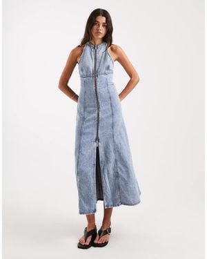 ARMANI EXCHANGE Zip Through Sculpt Maxi Denim Dress - Blue