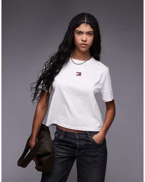 Tommy Hilfiger T-Shirt Squadrata Bianca Con Logo Centrale - Grigio