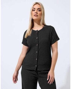 Yours Clothing Crinkle Short Sleeve Top - Black