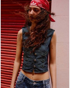 Bershka Denim Gilet Met Knoopsluiting - Rood