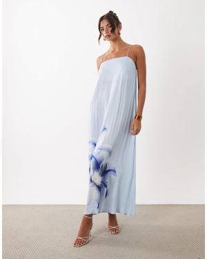 Y.A.S Floral Placement Print Cami Maxi Dress - Blue