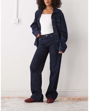Weekday Vaqueros Holgados De Talle Bajo Con Lavado Azul Oscuro Flameado Ample De -Negro