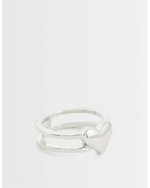 ASOS Ring Met Dubbele Band En Hart - Wit