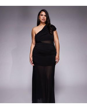 Forever New Forever New Plus One Shoulder Mesh Waist Panel Sheer Skirt Maxi Dress - Black
