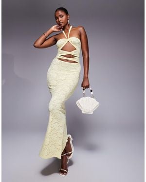 Murci Exclusive Lace Halterneck Cut Out Maxi Dress - Yellow