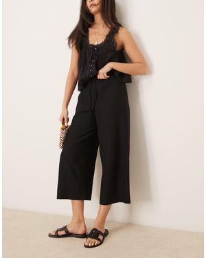 New Look Linen Cropped Trousers - Black