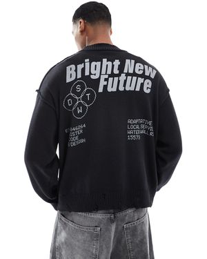 Pull&Bear Back Graphic Knitted Jumper - Black