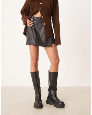 Vila Faux Leather Mini Skort - Black
