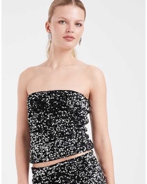 Vero Moda Textured Sequin Bandeau Top Co-Ord - Black