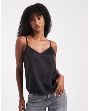 Vero Moda Satin V Neck Cami Top - Black