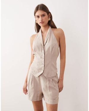 Nobody's Child – moss – elegantes westenoberteil mit neckholder aus leinenmix - Natur