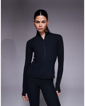 4505 Rib Sculpting Zip Up Long Sleeve Jacket - Blue