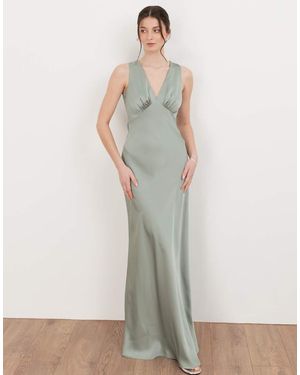 Maya Sleeveless V Neck Satin Maxi Dress - White