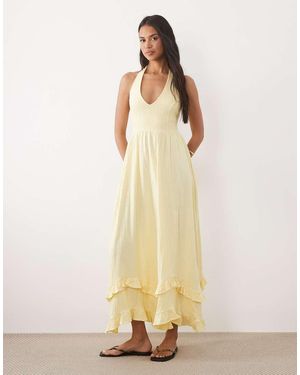 ASOS Crochet Halter Tiered Midi Dress - Natural