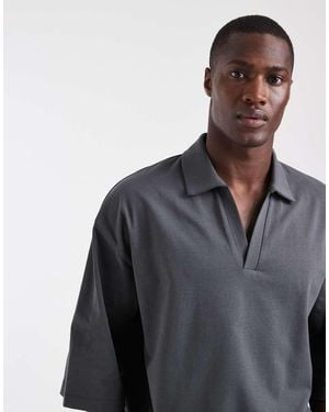 ASOS Heavyweight Boxy Oversized Polo With Half Sleeve - Black