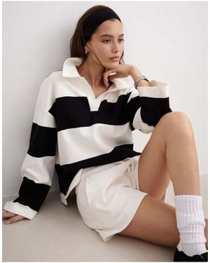 Aim'n Camicia Stile Rugby Nera A Righe - Marrone