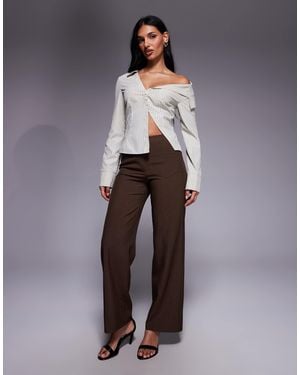 The Frolic Exclusive Tailored Pocket Front Seam Detail Mid Waist Straight Leg Pants - Brown